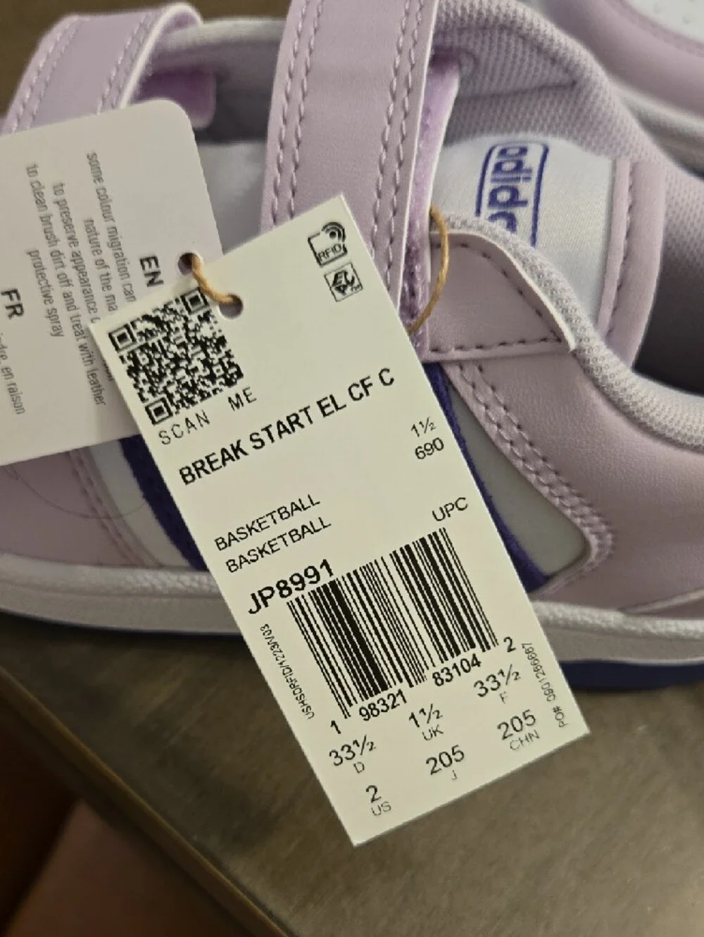 adidas Kids Double-Strap Sneakers - Lavender and White